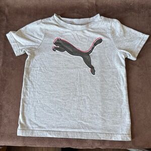 Puma Toddler Boys Heather Gray Graphic T-Shirt Puma Cat Logo Size 2T